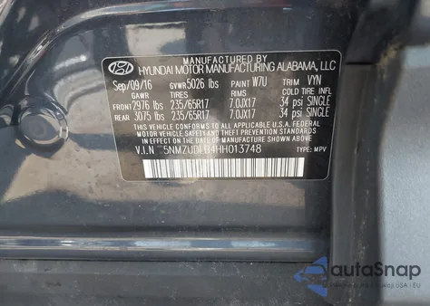 2017 Hyundai Santa Fe Sport 2.4L из США, поврежденный, VIN 5NMZUDLB4HH013748